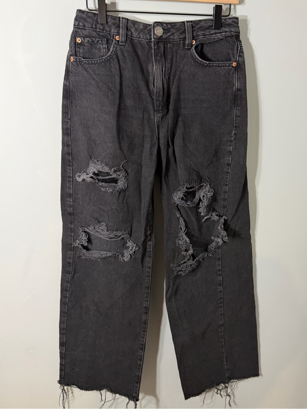Garage Women’s Distressed Black Ripped Wide Leg Jeans